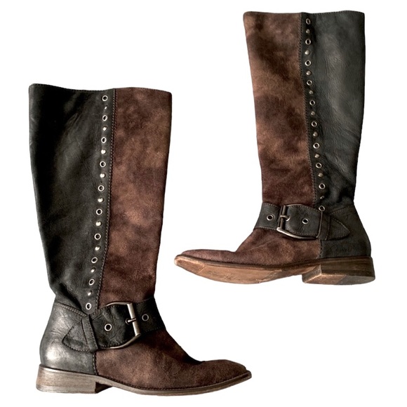 DONALD J. PLINER | Womens Black Leather Brown Suede Gale Knee High Boots size 10 - Picture 2 of 16